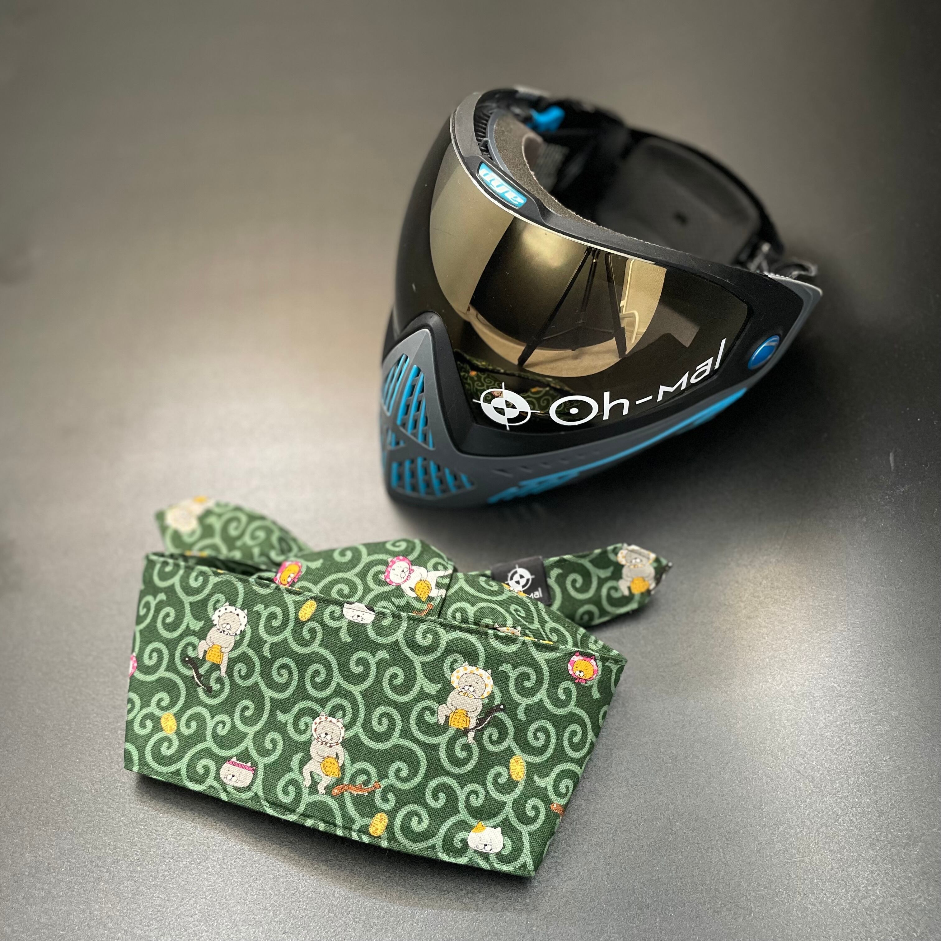 ヘッドラップ 猫和柄 唐草ネコ グリーン｜airsoft headwrap Japanese