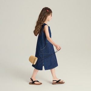 夏ステッチノースリーブデニムワンピース