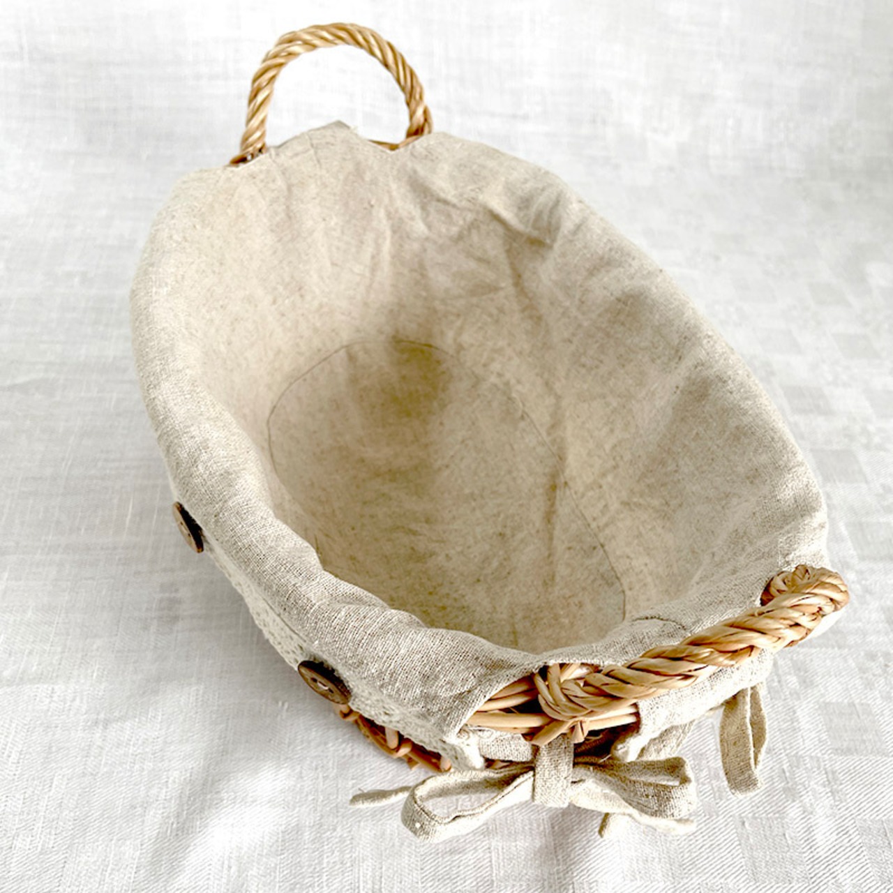 布付きかご　バスケット　フルーツ・パン入れ　小物入れ　リネン付き　パニエ 12otdg29