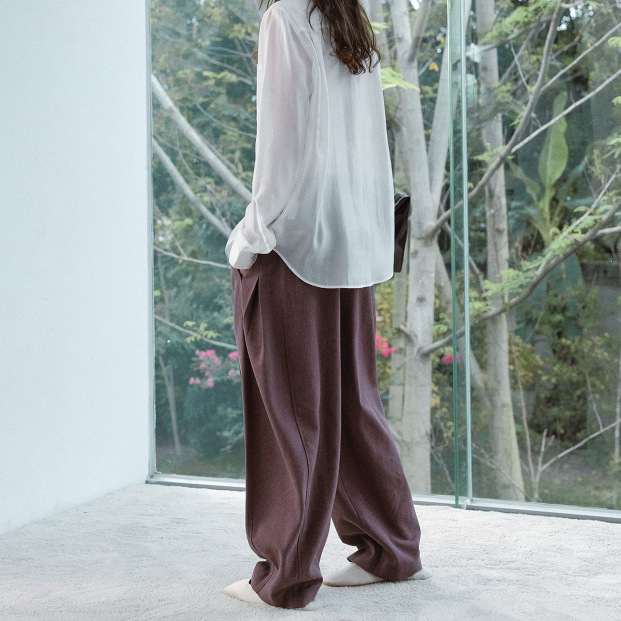 Belted Wide Tapered Full-Length Pants T4225