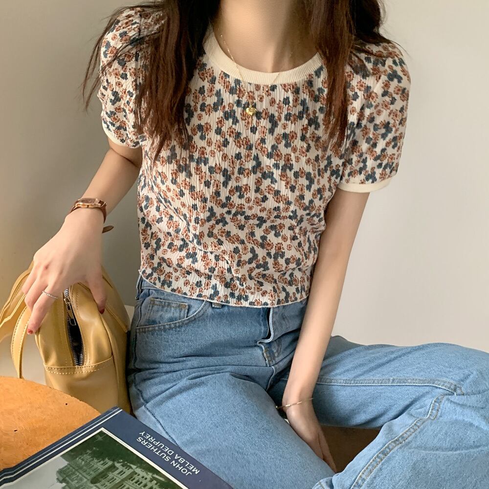 スタイルスタンダードフローラルニットTシャツ トップス レトロ 花柄 ドラファッションホール92720557610