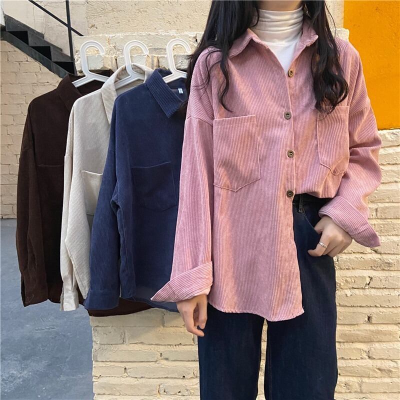 コーデュロイトップス シャツ スプリングスタンダード ロング レトロ 春物 1号婦人89352813416