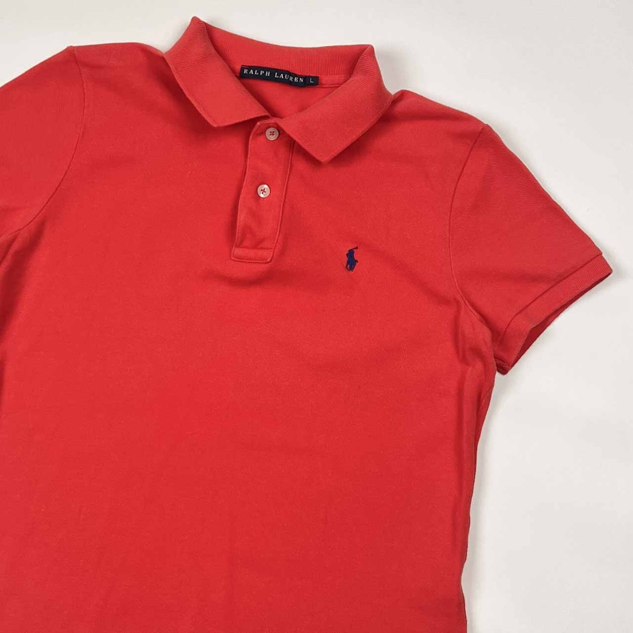 90s 00s RALPH LAUREN ラルフローレン ワンポイント 鹿の子 半袖 ポロシャツ L/朱色 レディース オールド