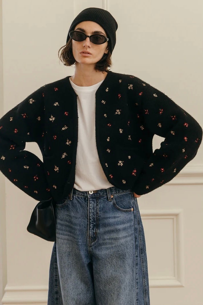 CREDONA FLOWER EMBROIDERY KNIT JACKET フラワーエンブロイダリー