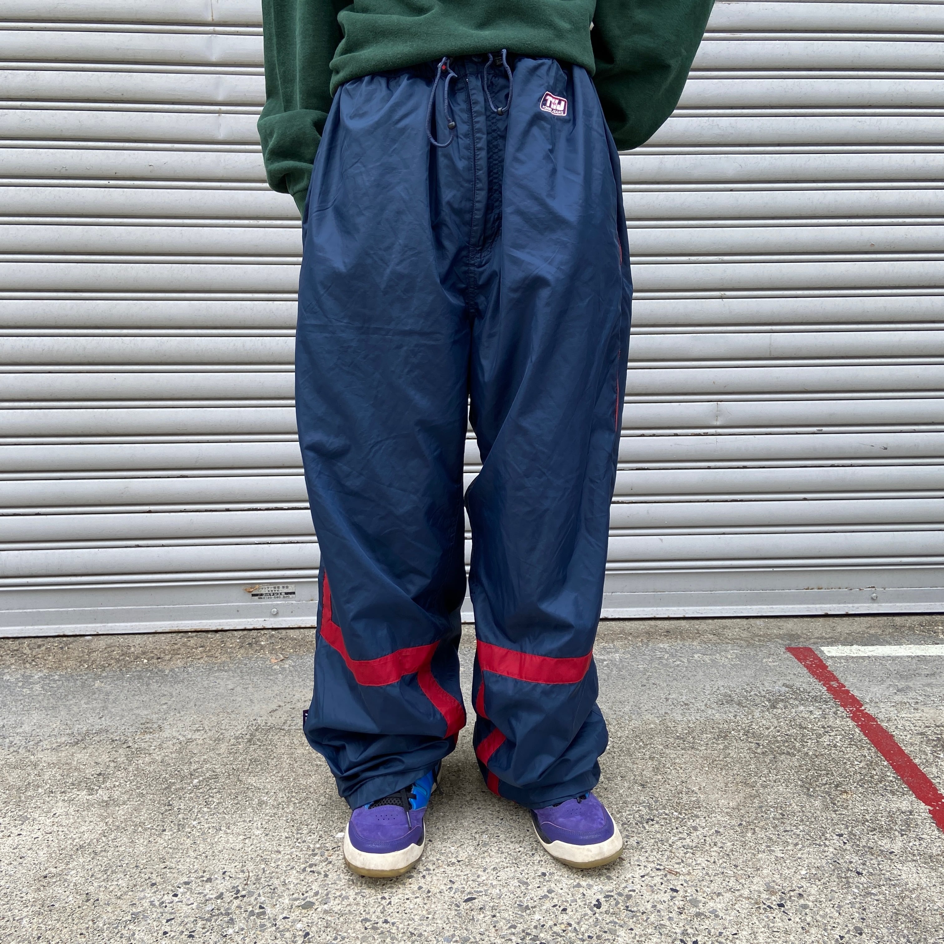 送料無料』90s TOMMY JEANS ナイロンアクティブパンツ ラインテープ