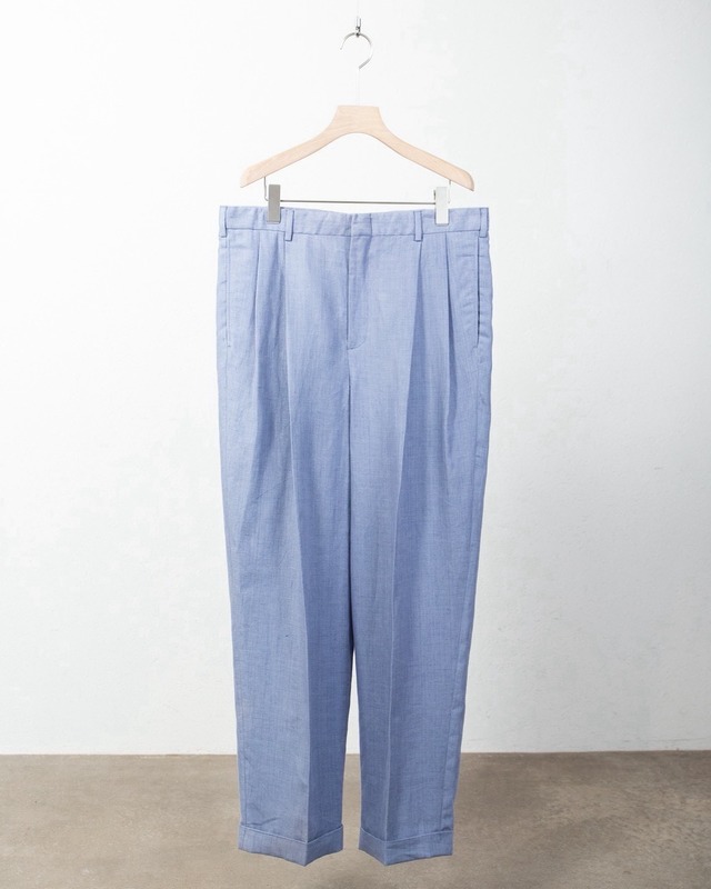 baggy silhouette all linen tuck slacks / SIZE:W34 × L30