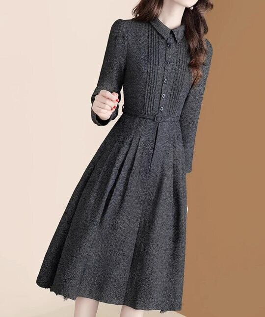 ドレス ポロカラードレス ミモレ ミモレ丈 袖あり 長袖 POLO襟 Aライン ミッドウエスト かわいい 大人可愛い きれいめ シンプル 大人 上品 おしゃれ お洒落 大人可愛い 大人女子 ラブリー キュート ガーリー 個性的 クール セクシー エレガント 華やか 上品 お姫様 お嬢様 清楚 無地 20代 30代 40代 レディース デート 女子会 パーティー イベント レストラン 韓国 韓国系 オルチャン ファッション コーデ スタイル 二の腕カバー 春 秋 二次会