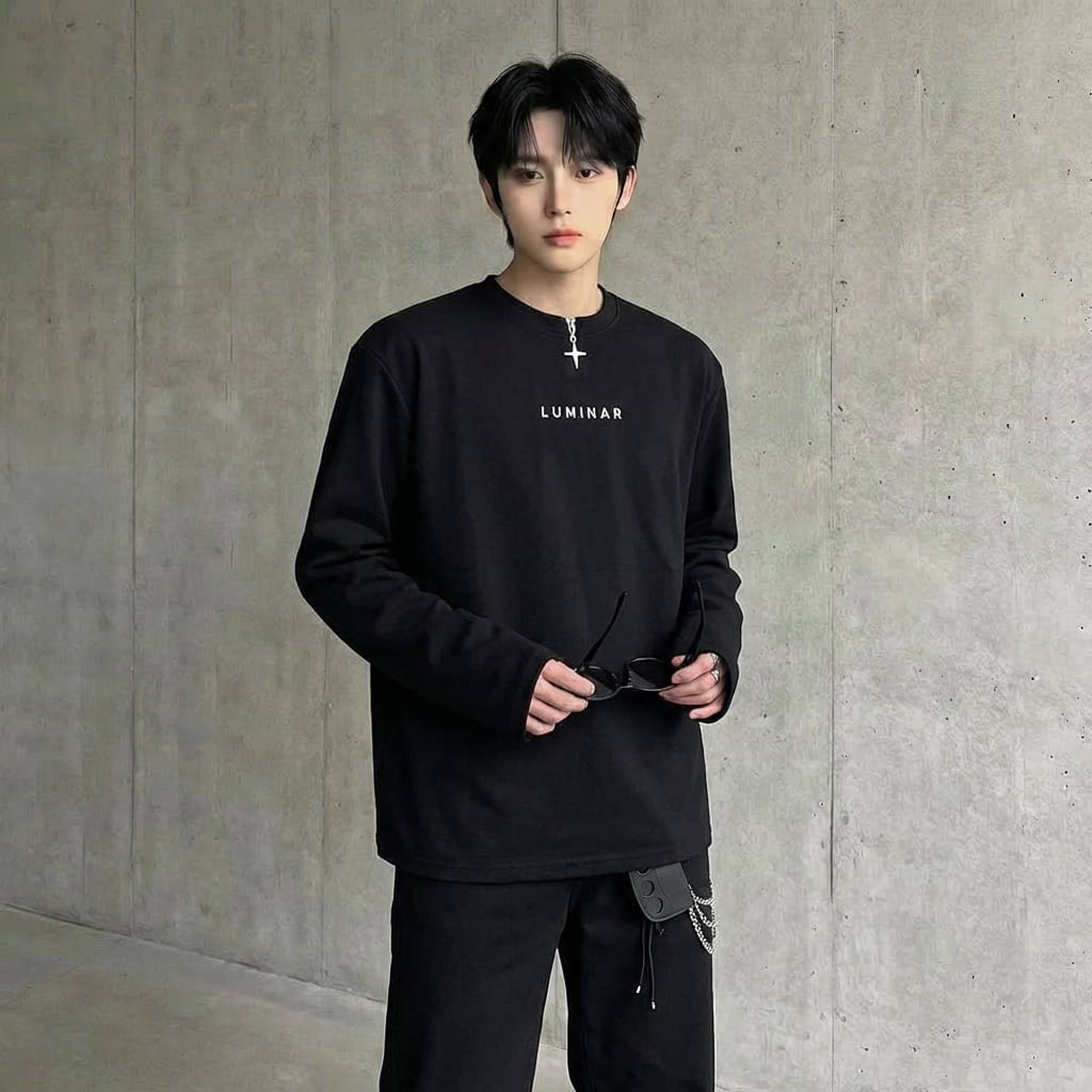 メタルスター装飾 長袖Tシャツ 2カラー D11385