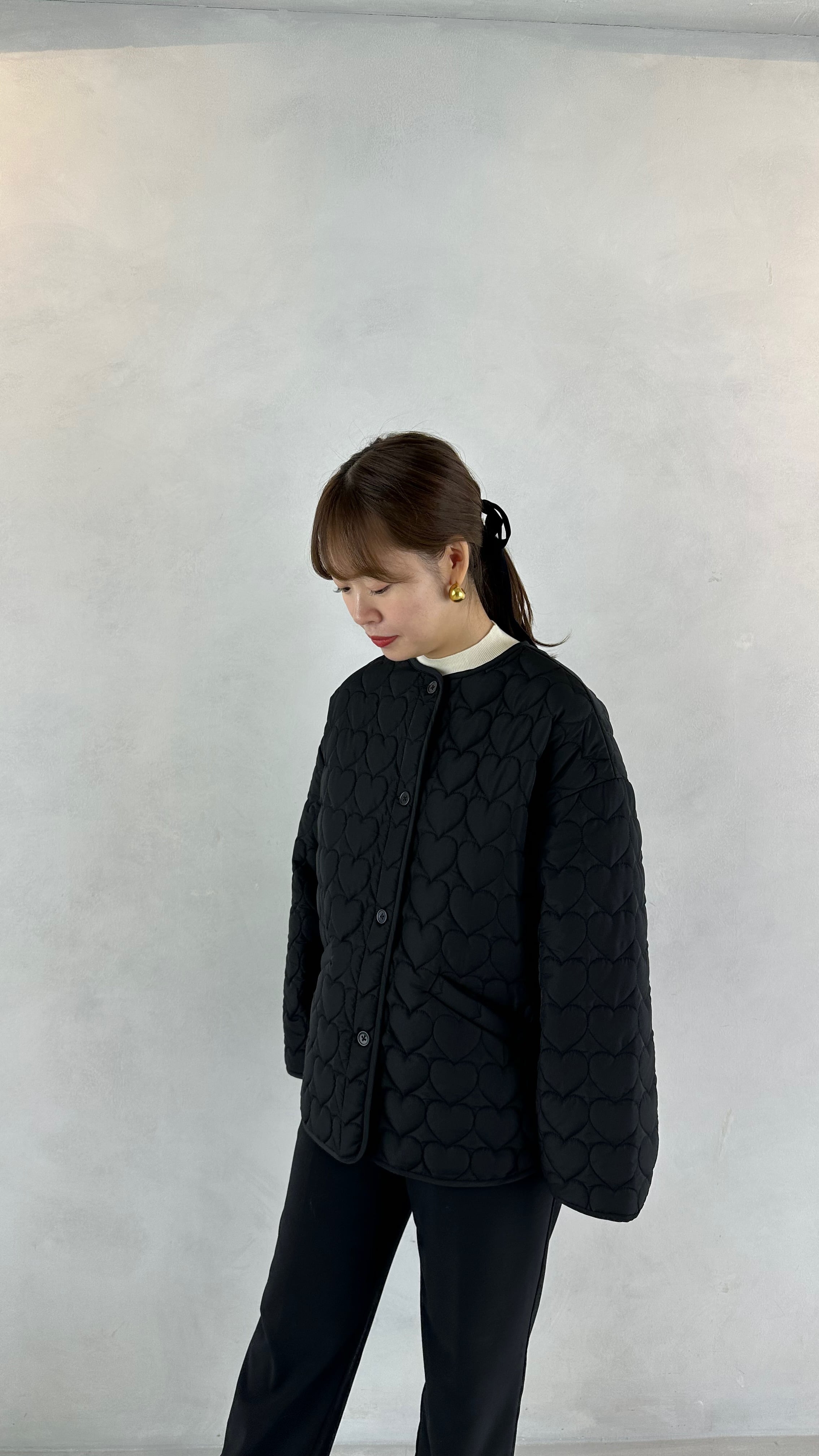 ハートキルティング オーバーサイズジャケット_ブラック | YOIHI 