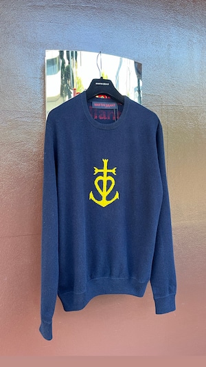MARTIN GRANT -Crew Neck Cashemere Sweater- : NAVY/YELLOW,