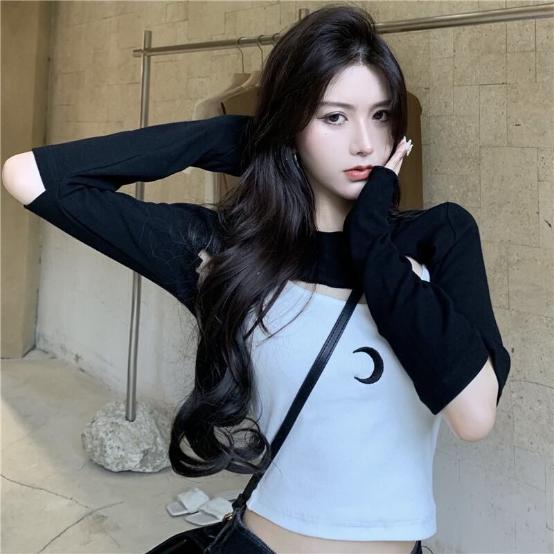 女神ファンスーツ秋の洋風ショールトップ2020キャミソール気質レイヤードツーピースセット ブラックストロベリース16999781209