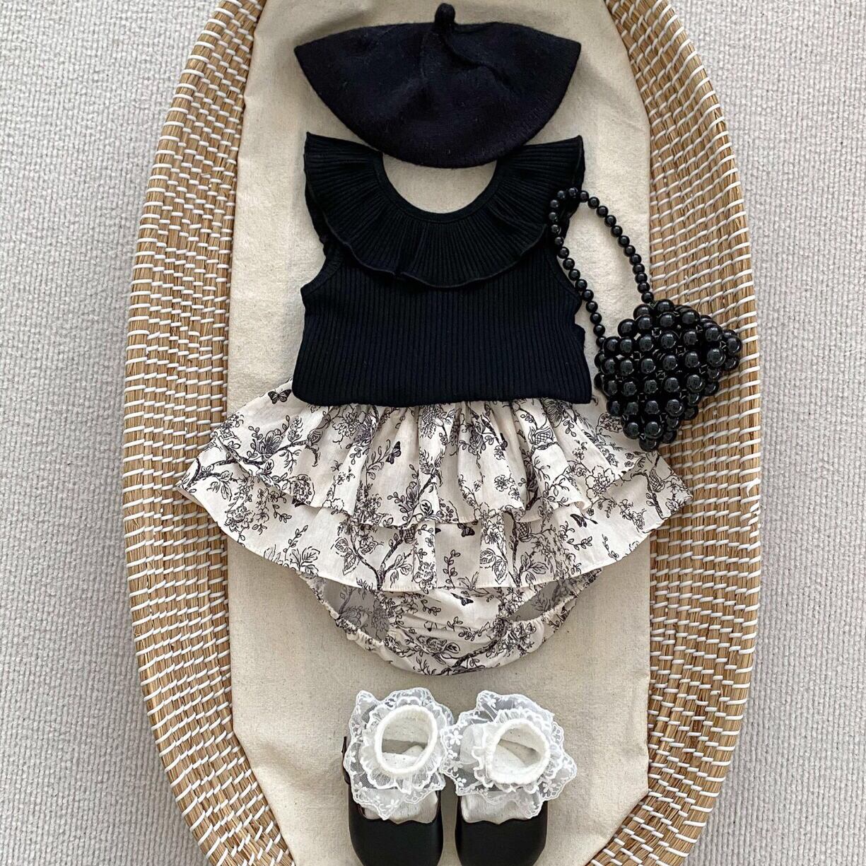 送料無料 2点セット 吊りベルトのカボチャパンツ&チェック柄スタイ