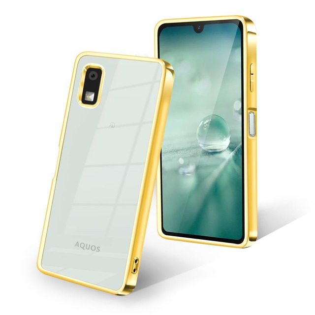 [KEHUALLE] AQUOS Wish3 用 ケース クリア [耐衝撃 傷防止 落下防止 米軍MIL規格取得] アクオス Wish3 カバー 透明 [軽量 薄型 TPU素材 黄変防止 持ちやすい] 対応 SH-53D A303SH SH-M25 スマホケース ストラップホール付き(ゴールド)