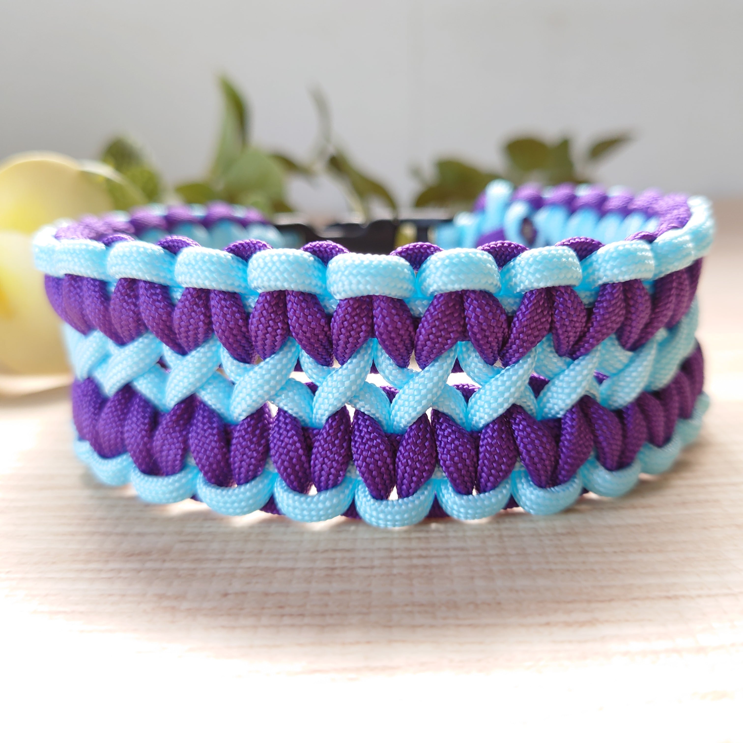 パラコード首輪 ハーフチョーク 太め ブラウン×水色