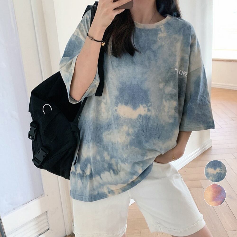 半袖Tシャツ 絞り染めレディースロゴt