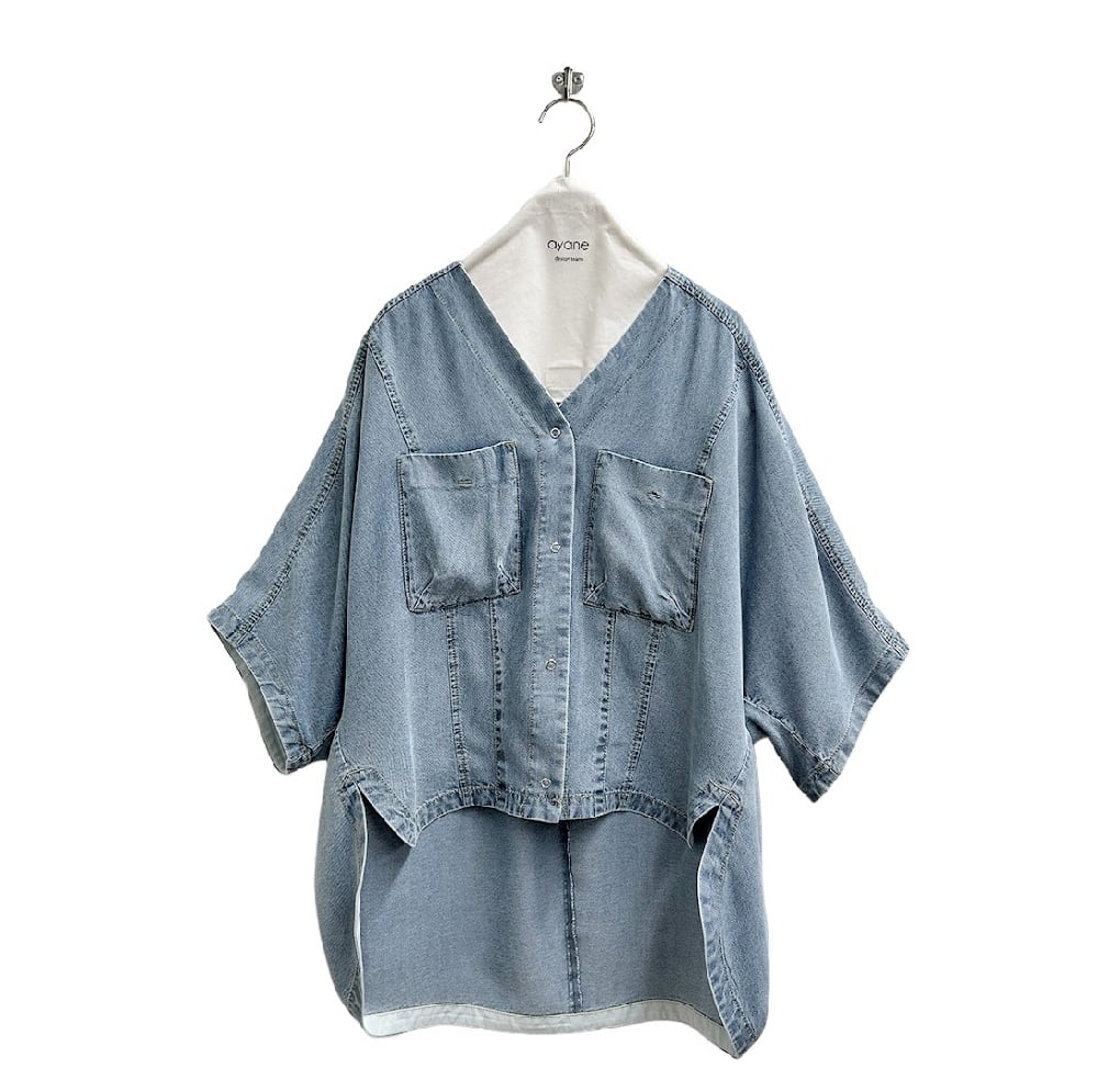 yanchan タイムセール中 予約販売] ayane アヤン テンセルデニムノーカラーシャツ 826505 (4/中