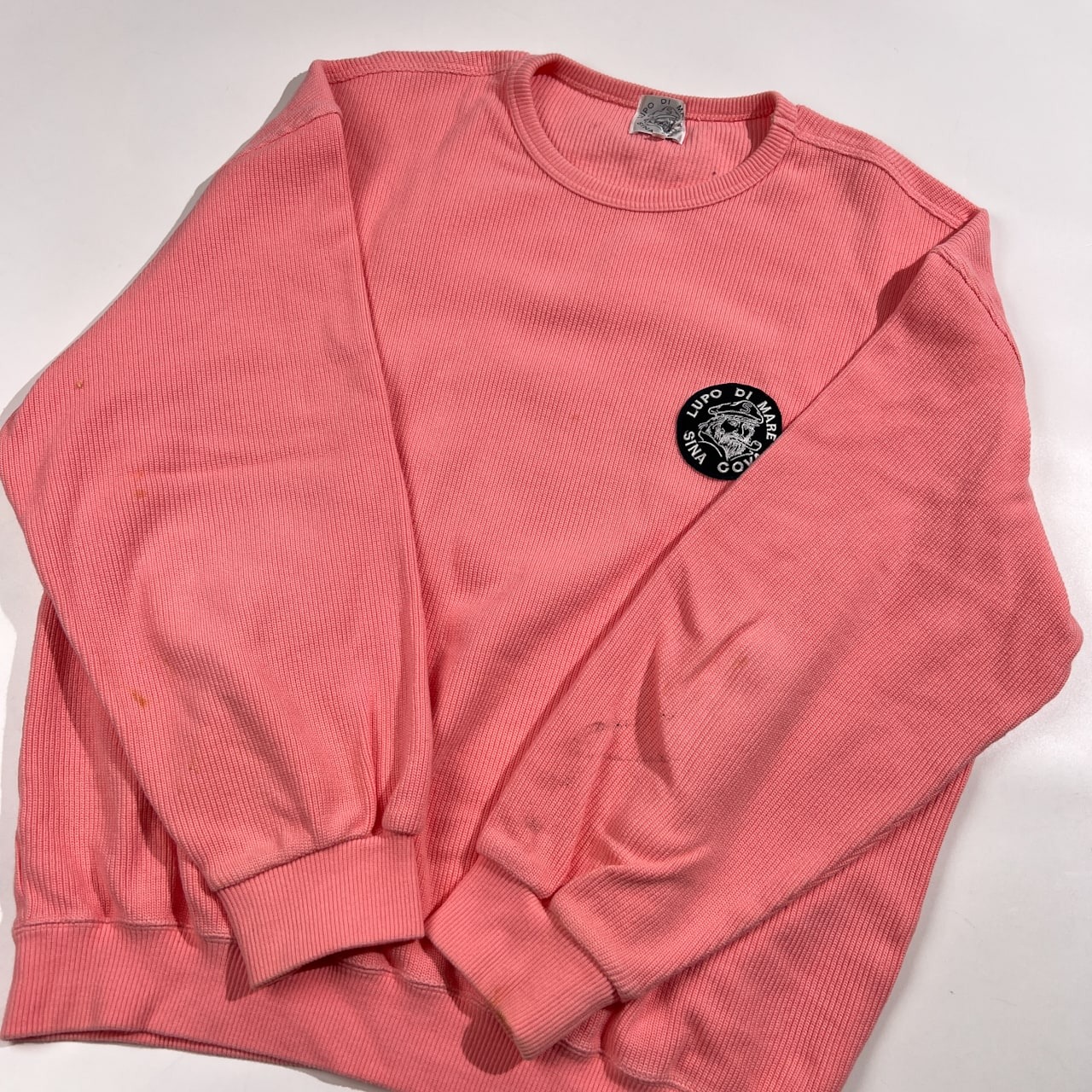 SINA COVA シナコバ BIGワッペン付き コットンニット 畦編み トレーナー サイズ LL /ピンク系/メンズ/日本製/マリン