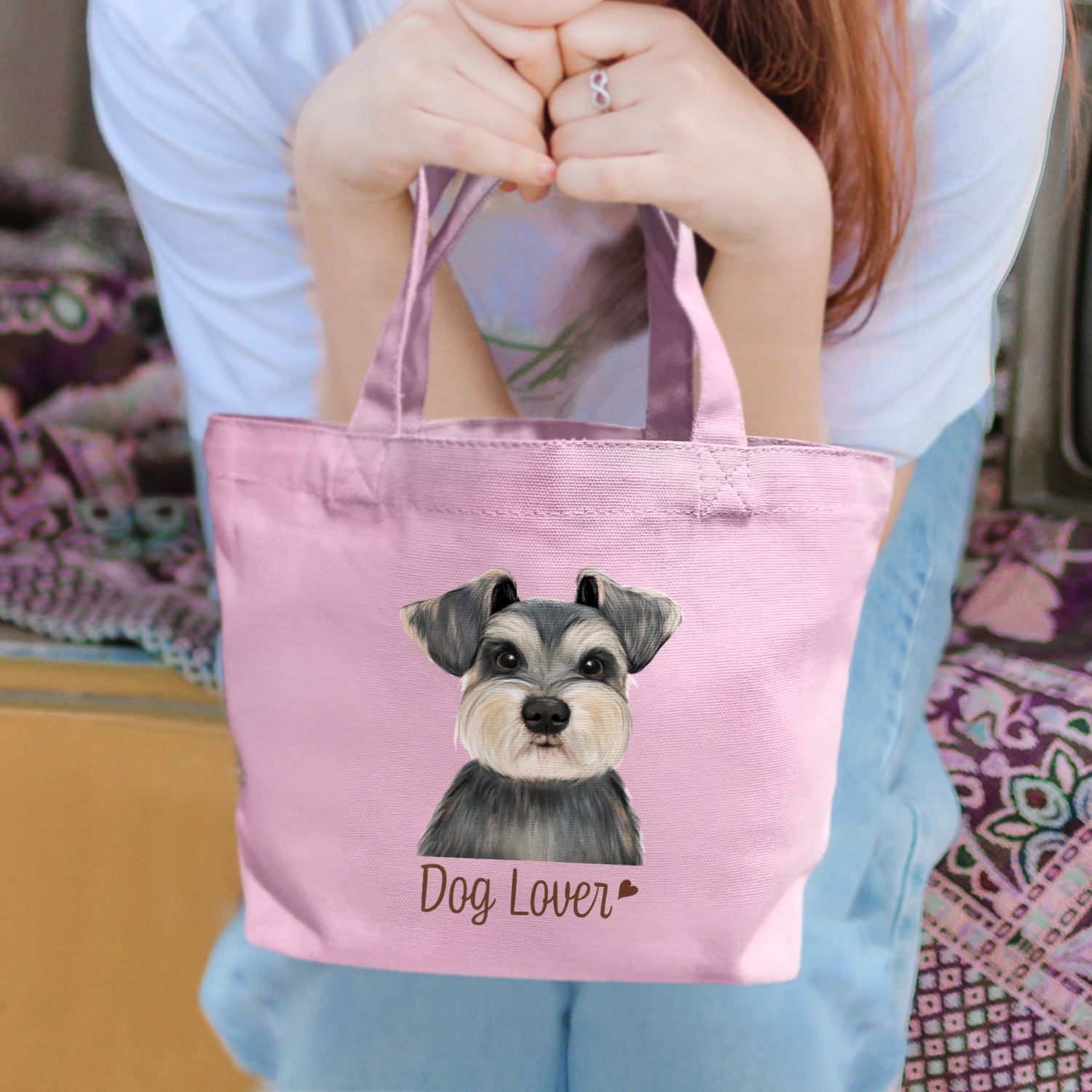 シュナウザー 水彩画風 毛色4色 】 ミニキャンバス トートバッグ 犬