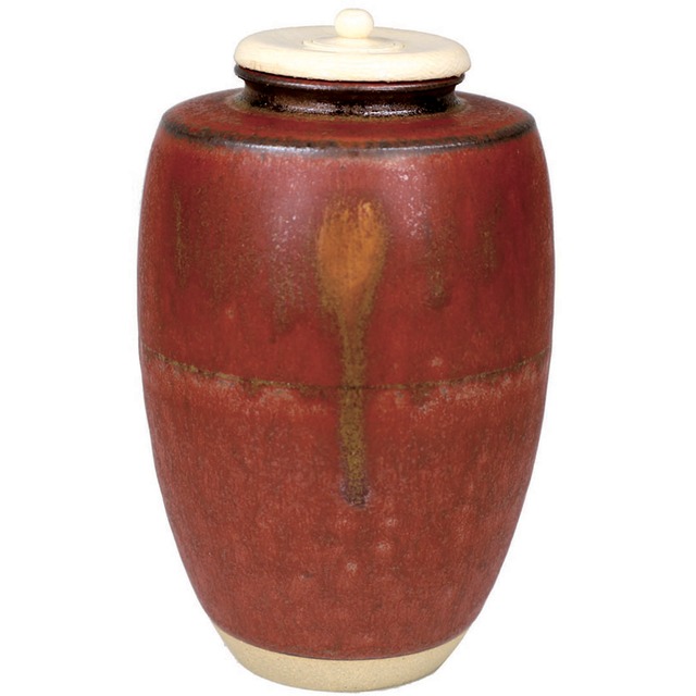 熊谷光甫 作　上野焼 鉄赤釉 肩衝茶入