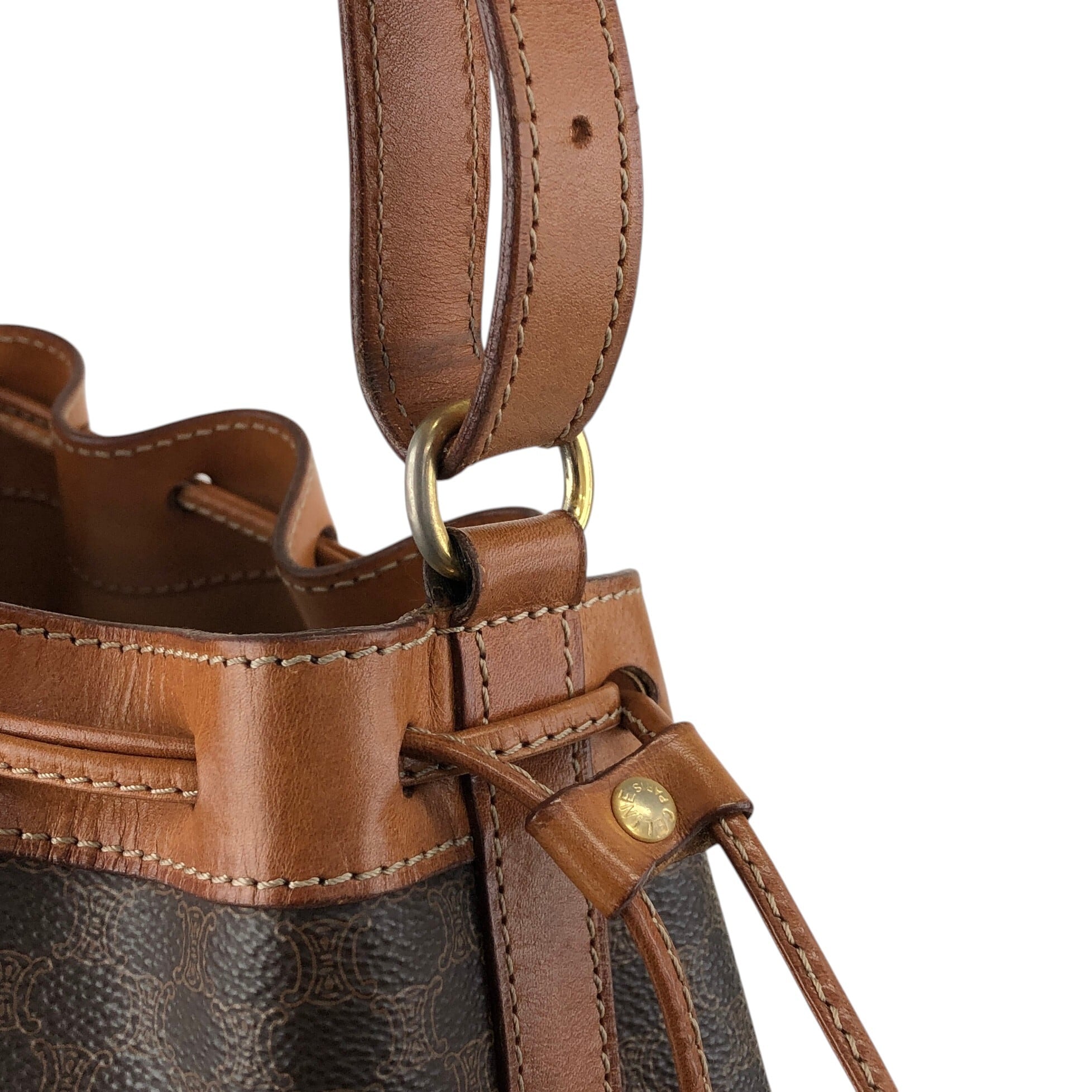 CELINE セリーヌ マカダム ショルダーバッグ ブラウン ブラゾン型押し