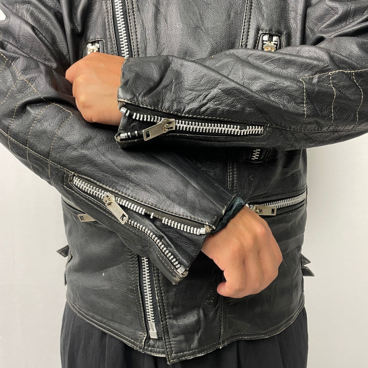 70〜80年代 ユーロ モンザ型 セミダブルライダースジャケット メンズL 