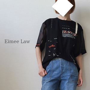 【Eimee Law】テキストプリント&エンブロシアー袖トップス(83510Y)