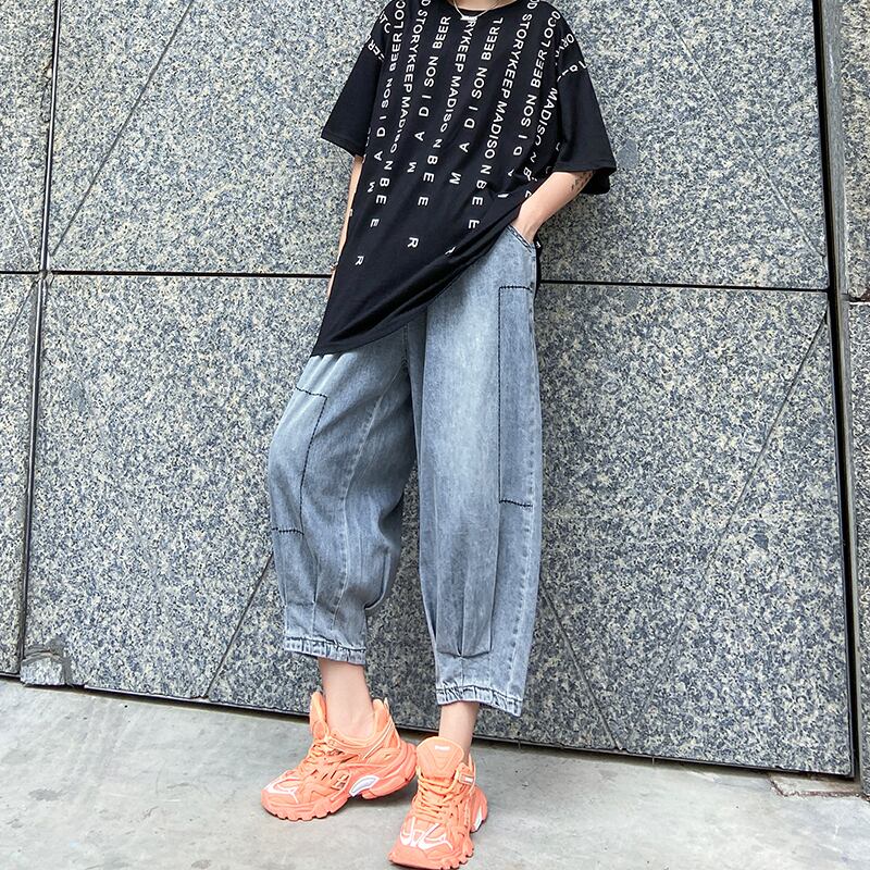 ジーンズ スプリングサマー薄手ハイウェストウェストルーズカジュアルパンツ 大きめサイズ 春物 夏物 ラブタオタオダレンハウス96057807128