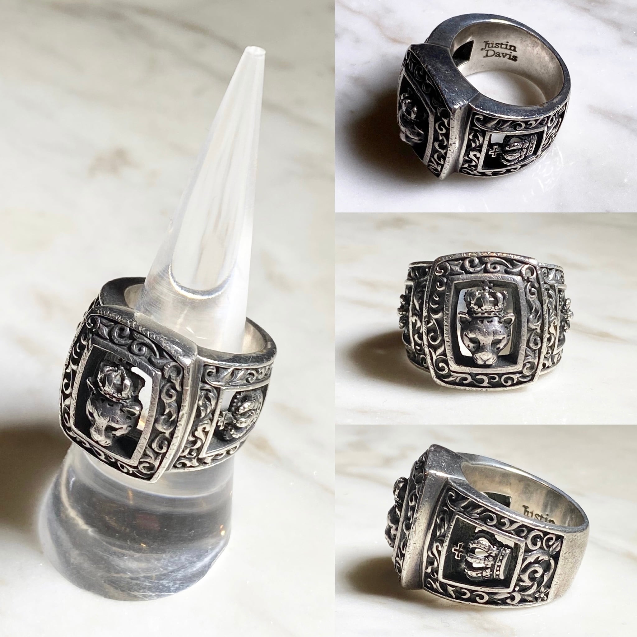 JUSTIN DAVIS heavy gauge silver panther×crown motif ring | NOIR ONLINE