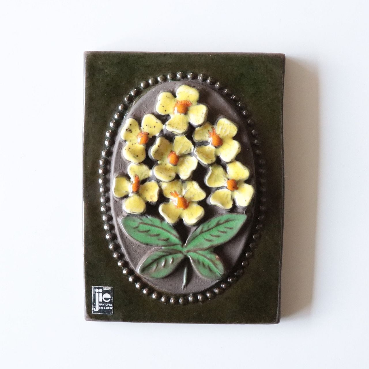 北欧 Jie Gantofta 壁掛け 白地の陶板 ☆1992年に廃業ジイガントフタ