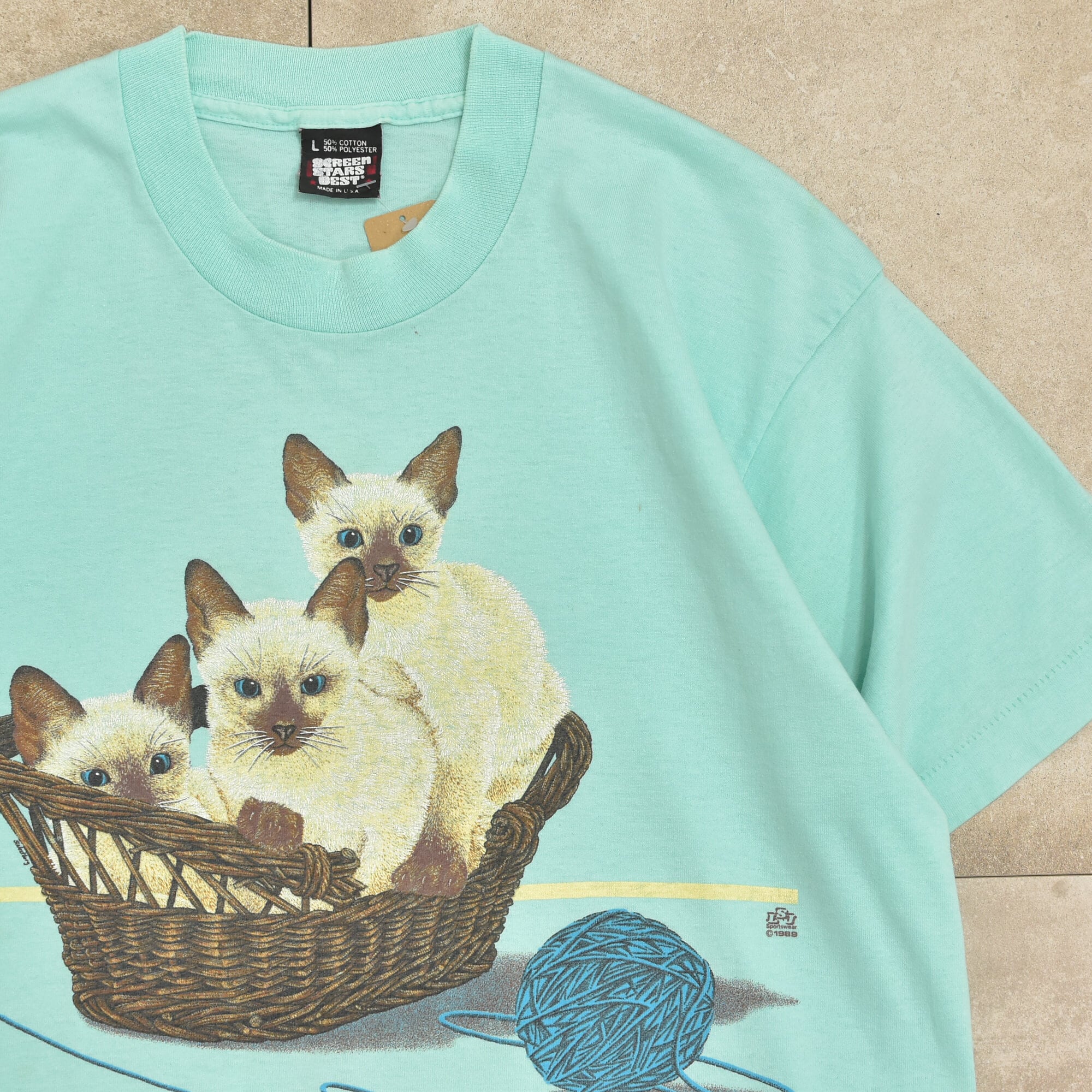 80s USA SCREEN STARS cat printed T-shirt