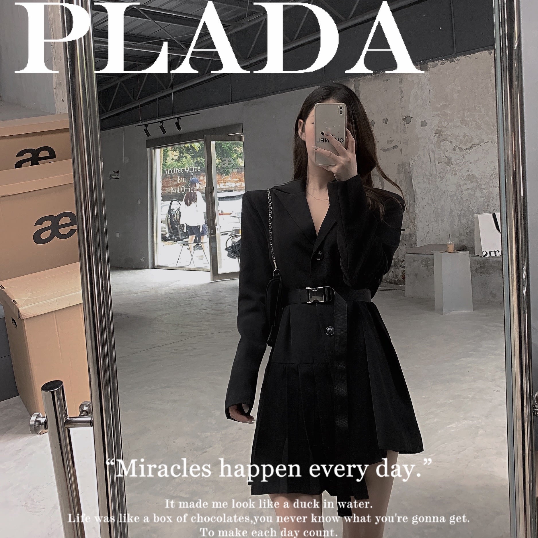 ブラックワンピースドレス スプリングカラー薄手スカート 春物 ピュア ドラファッションホール30023810542