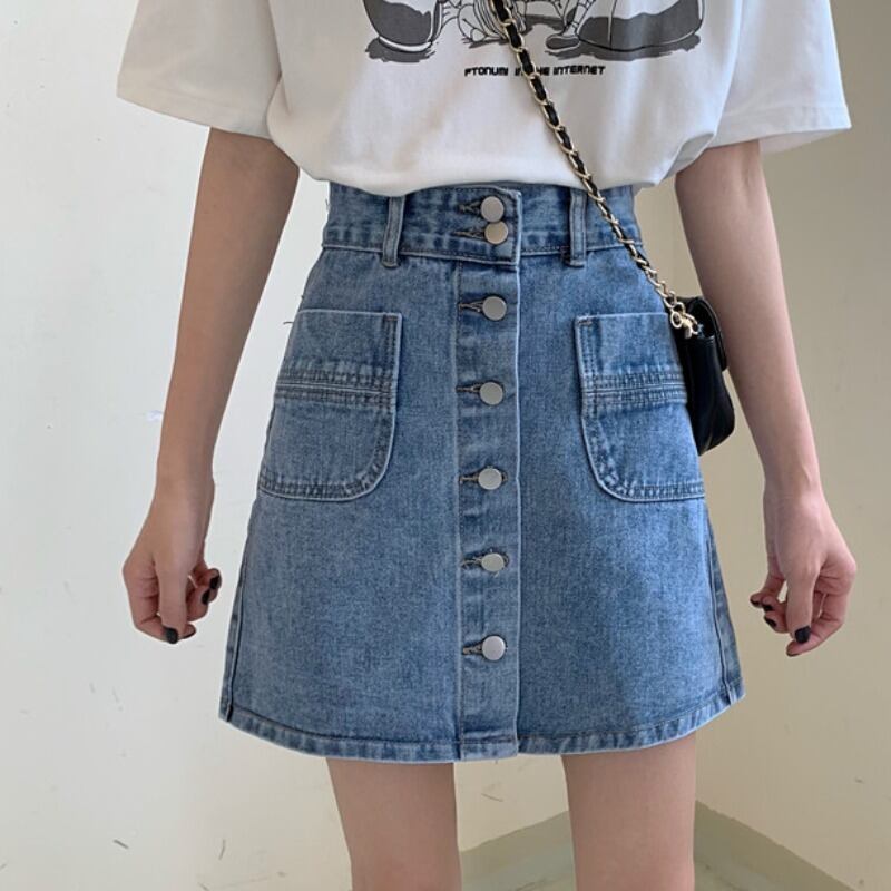 ハーフレングススカートAラインスカート2020年夏新人格ブレストハイウエスト薄デニムスカート学生ショートスカート 1号婦人43851808139