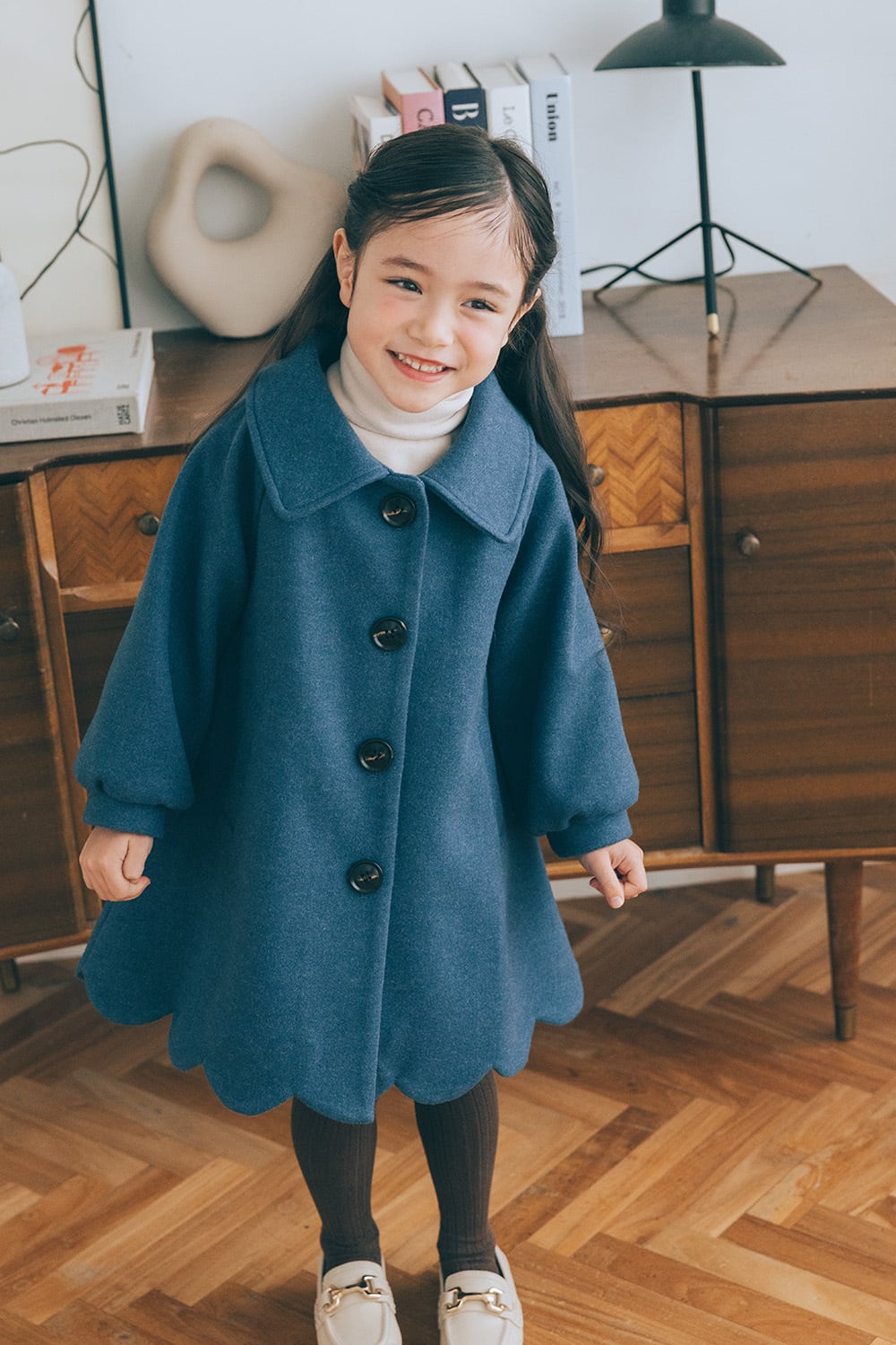 120~140size】ヘムスカラップコート〈Blue〉 | Coquette