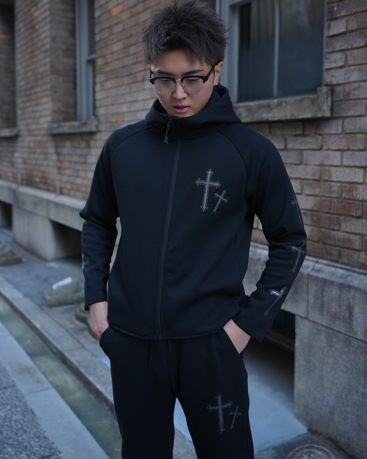 Cross Sweat Pants Black【BS25-002】