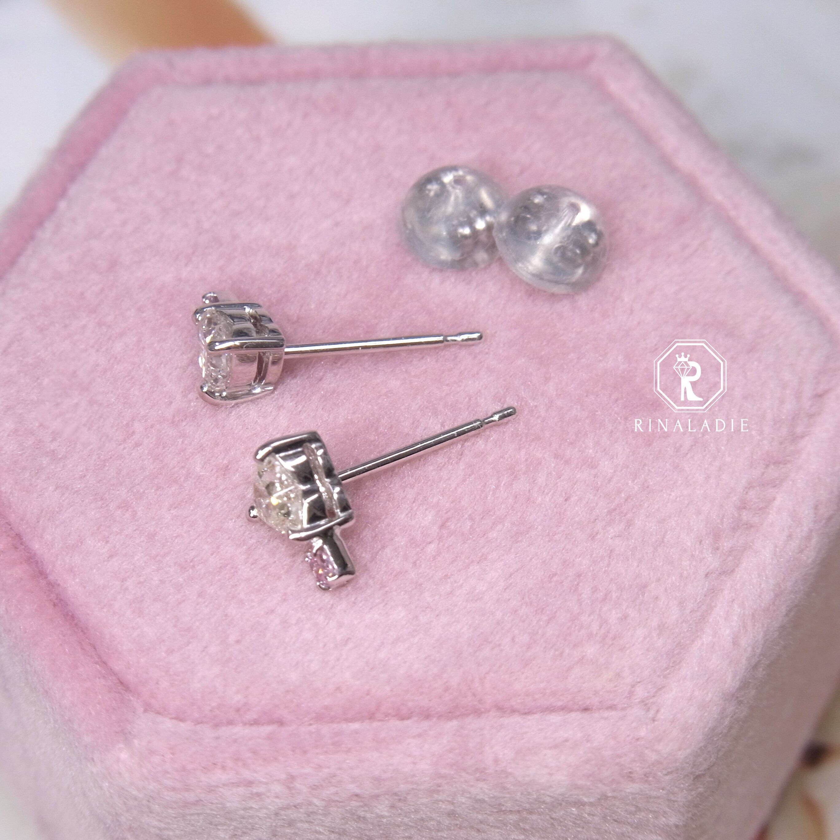 Pt900天然ダイヤモンド★ハートとピンクのいつも一緒のお友達ピアス Pt900天然ダイヤモンド☆ハートとピンクのいつも一緒のお友達ピアス