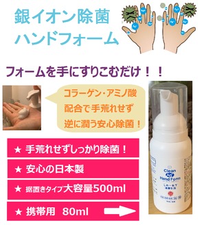 銀イオン・除菌・消臭ハンド用(携帯用)（ クリーンエージーハンドフォーム　80ml）1650円（税込み）