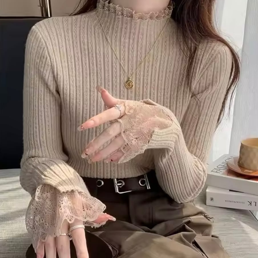 lace sleeve rib knit