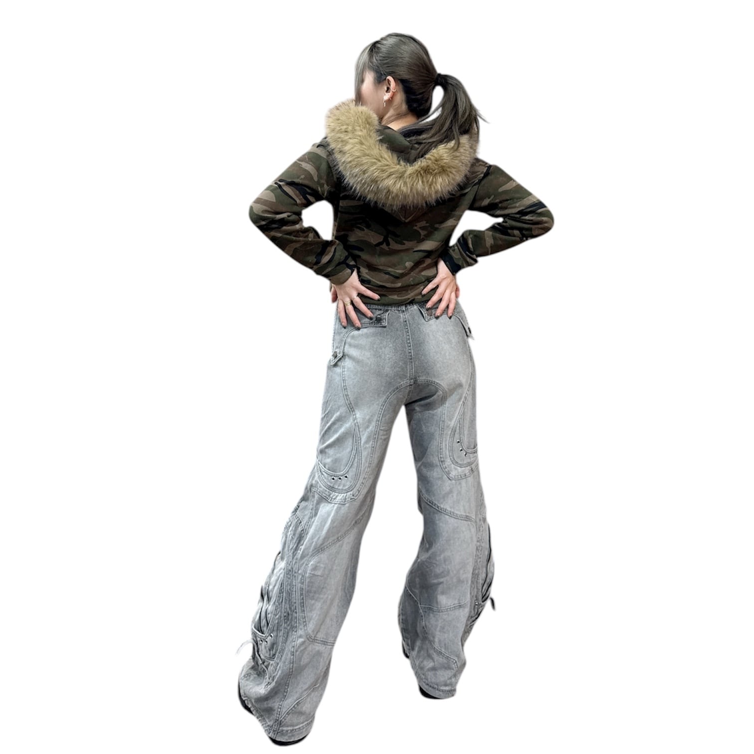 BARCON select カモフラフードファーパーカー グランジ Y2K ストリート