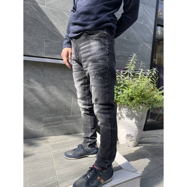 ペイント×ダメージ加工 ストレッチ デニムパンツ スリムジーンズ