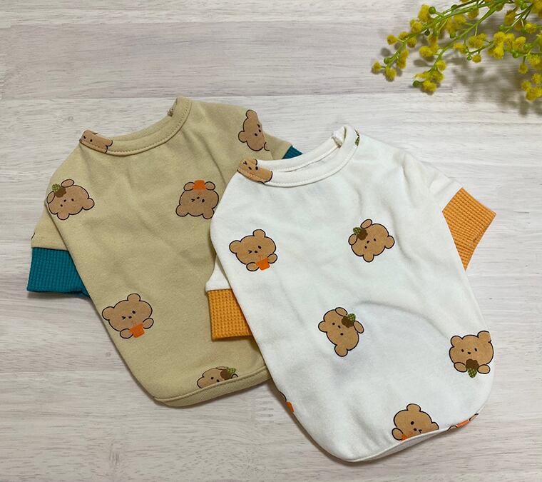 chibi kuma t-shirt XS ~ XL  2color  /  犬服 春夏 新作 可愛い 犬の服 トップス 長袖 ドッグウェア お揃い クマちゃん ワンコ服