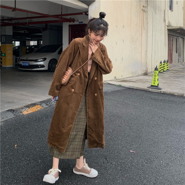 大人っぽい 早い者勝ち コーデュロイ 新品 大人気 中・長セクション シック コート