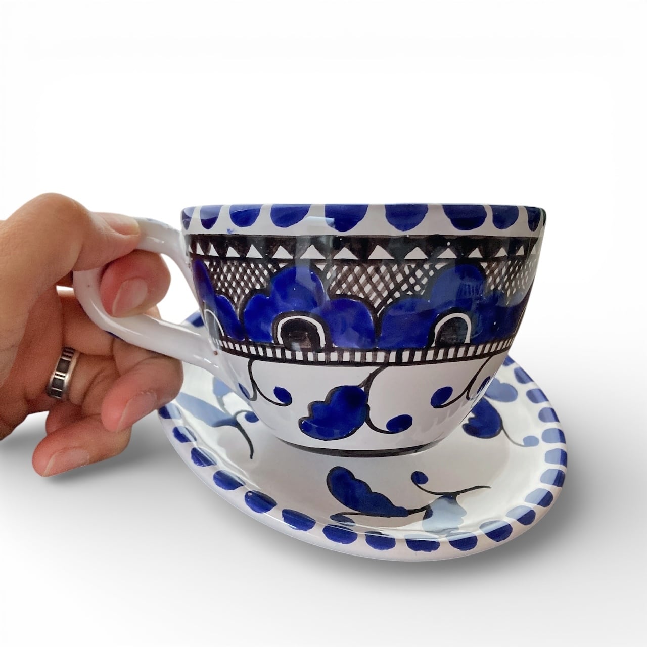 カップ＆ソーサー TAZ022 マヨリカ焼き イタリア陶器 青い陶器 ティー