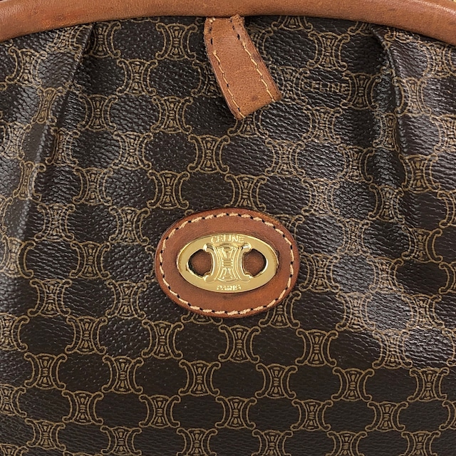 CELINE セリーヌ マカダム ショルダーバッグ ブラウン がま口 PVC チェーンショルダー vintage ヴィンテージ オールド tfpb4s