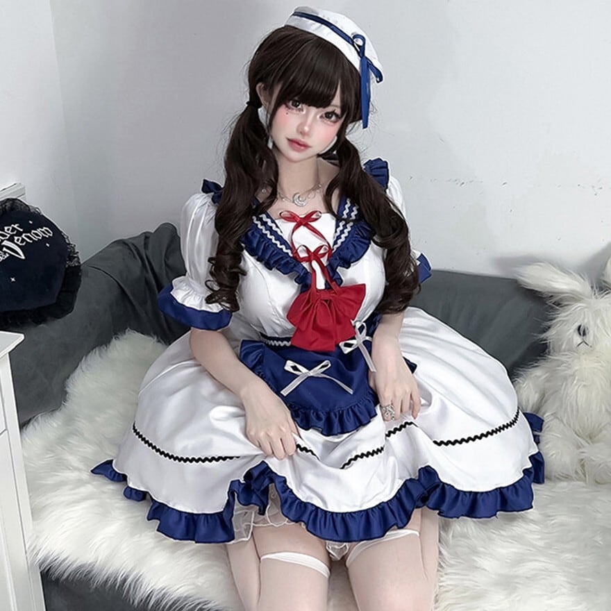クラロリ セーラー メイド服｜マリンセーラー長袖ワンピース4点セット