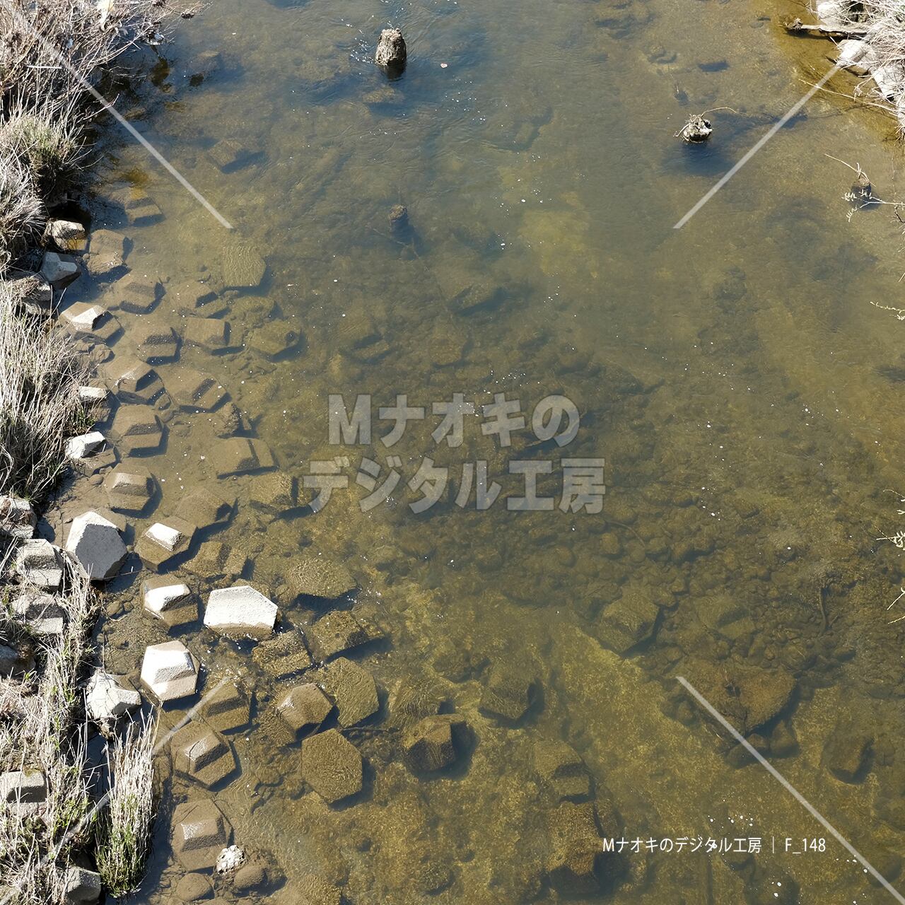 早春の釧路町別保川の水面　Water surface of the Beppo River in Kushiro Town in early spring