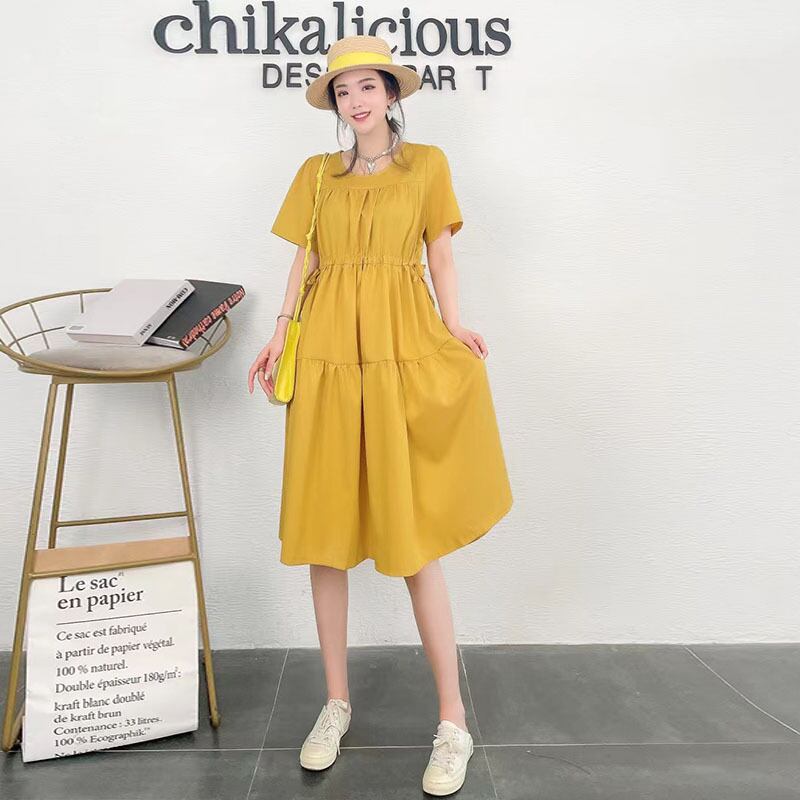 サマードレス ウェストスカート ロング 大きめサイズ 夏物 スクウェア ミックスインファッション367349539