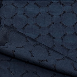 ★NO026◆3m◆綿ポリエステル混サークル柄レース生地◆ネイビー