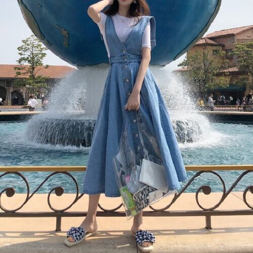 デニム ロングワンピース 大きいサイズ デニム ワンピース 夏 フレア