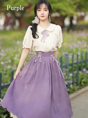 【0203】Retro Ribbon Lace Short Sleeve 2 Piece Set