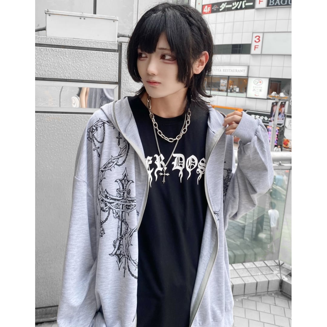 9/26 完売BLACK再入荷！】新作☆クロスチェーンプリント薄手ZIP